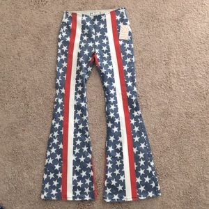 Free People Penny PullOn Stars Stripes Flare Jeans